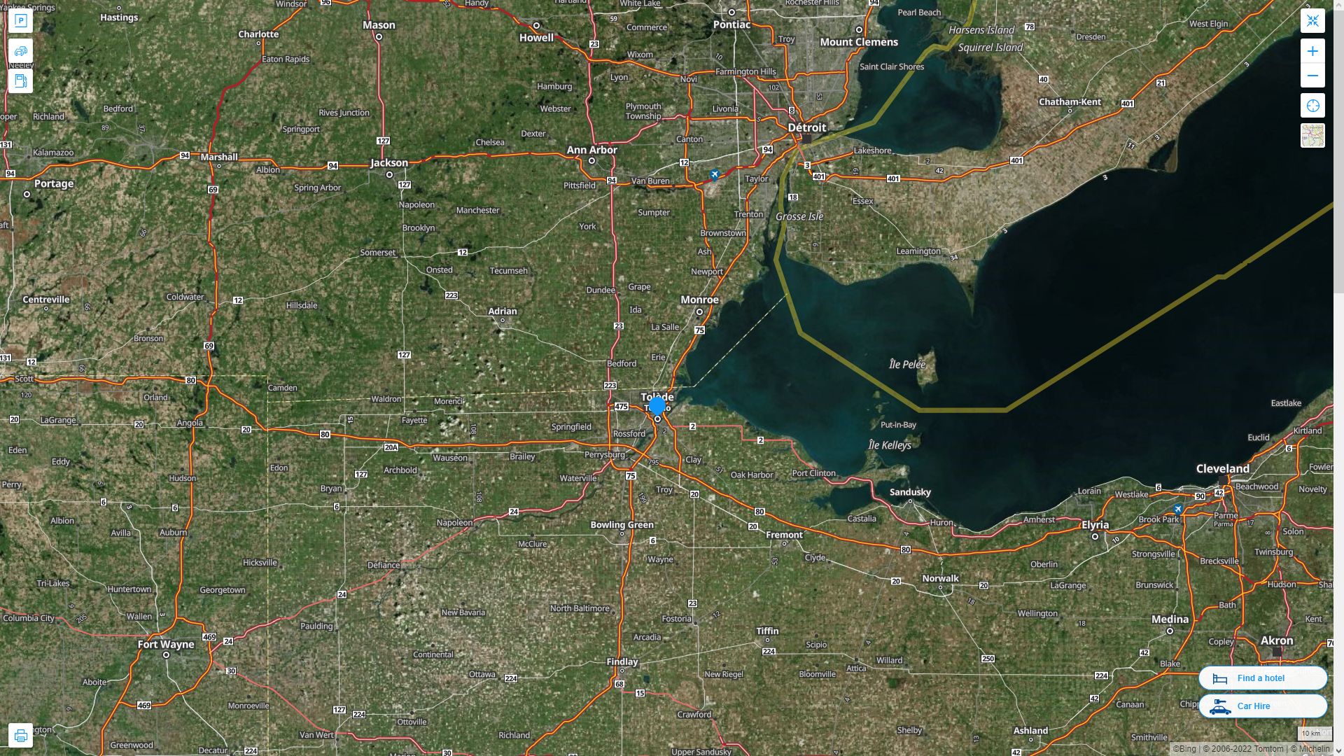 Toledo Ohio Highway and Road Map with Satellite View